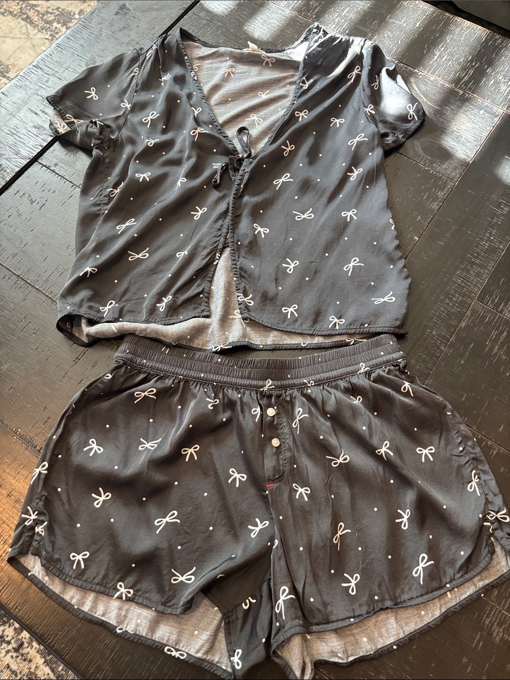 Aerie Women’s Black Bow-Print Short Pajama Set XS